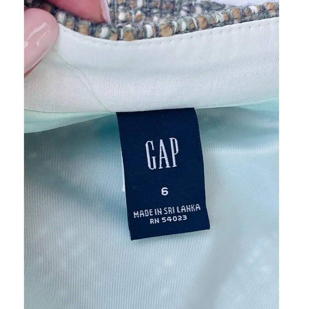 GAP Y2K Tweed Midi Trumpet Skirt Gray Wool Blend Velvet Trim Size 6 NWT